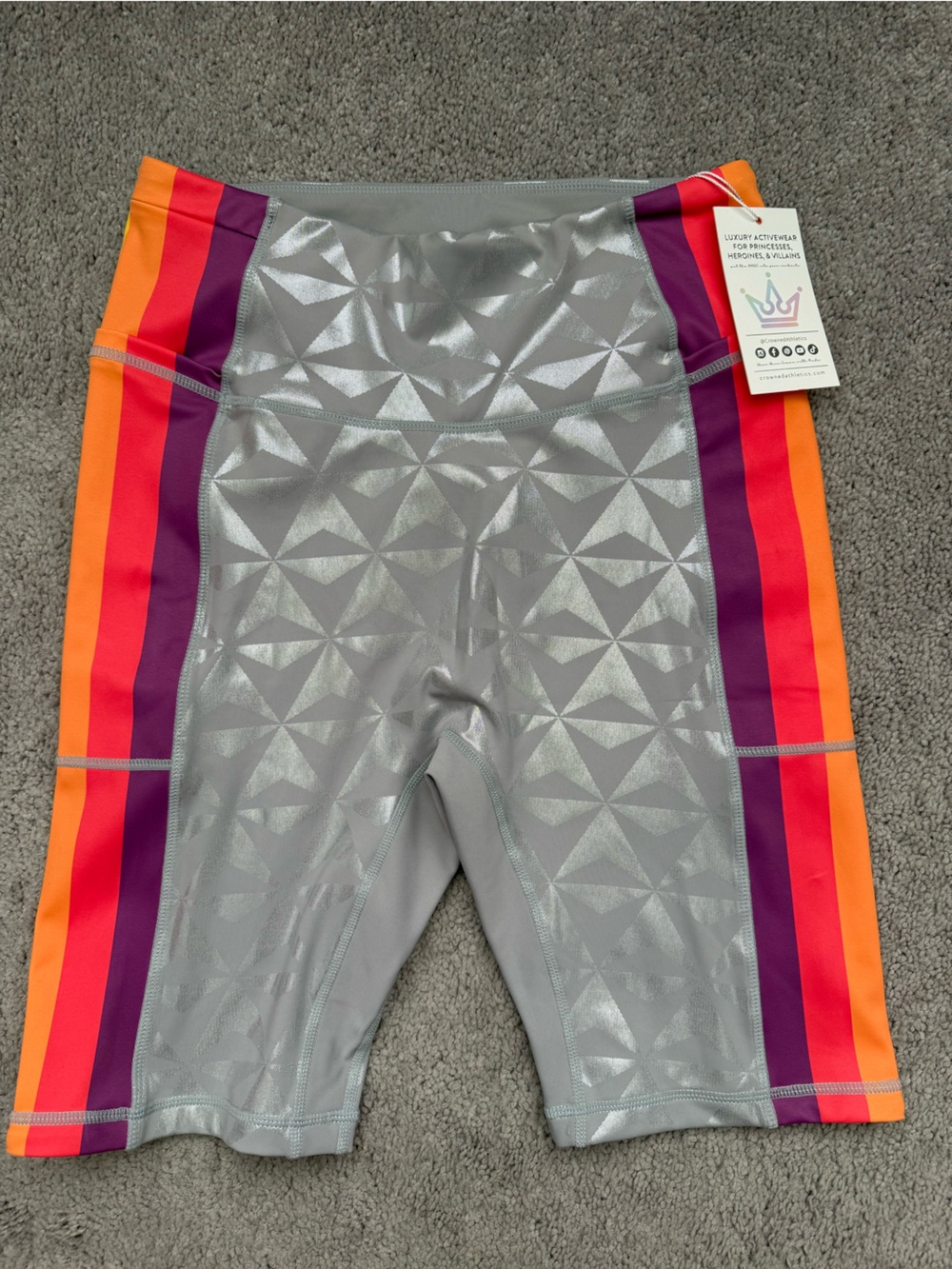 Crowned Athletics Silver Geometric Active Bike Shorts